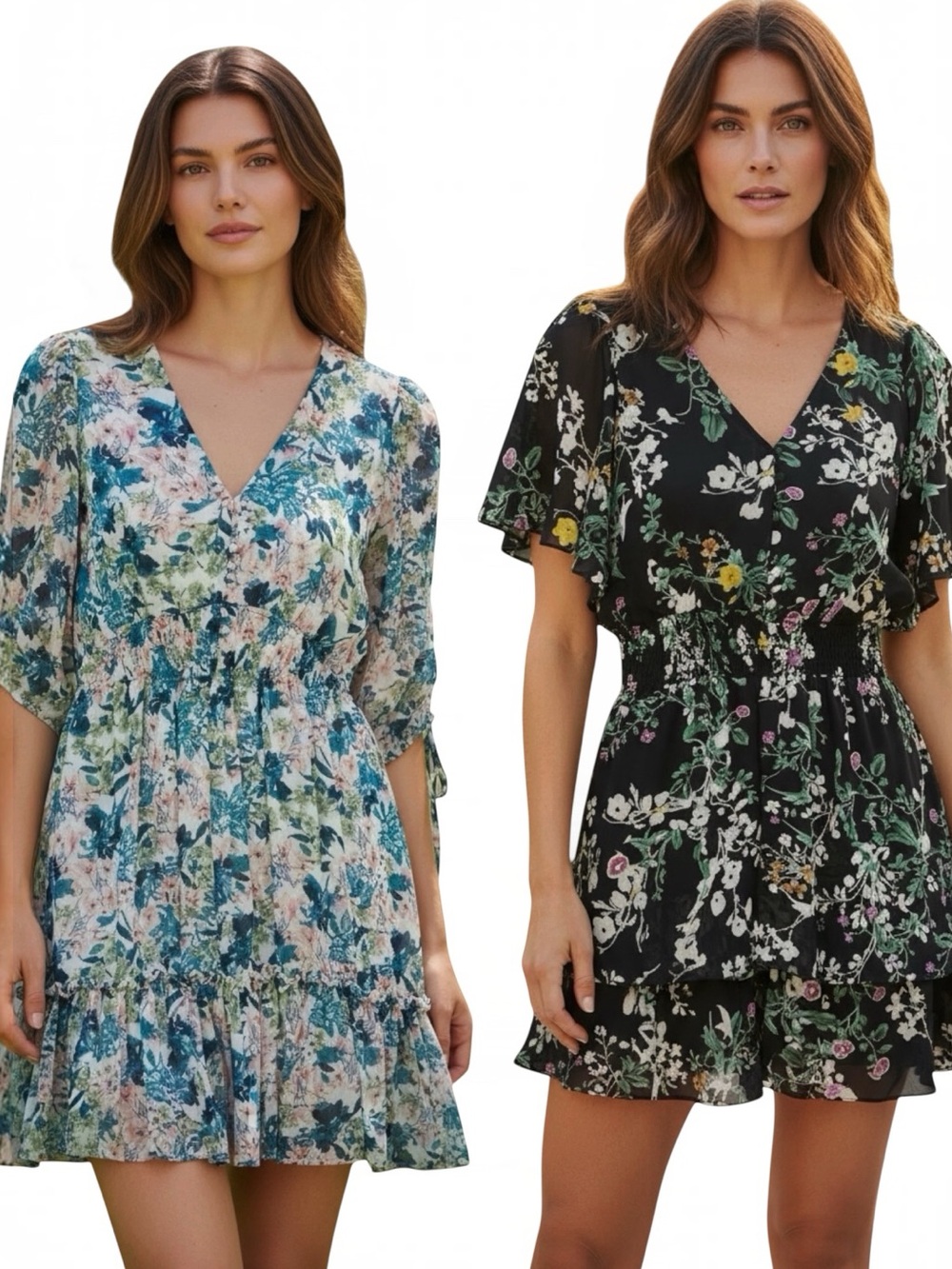 Bundle TAYLOR Floral Wrap Dress Sz 8 + Just Taylor Navy Dress Sz 10